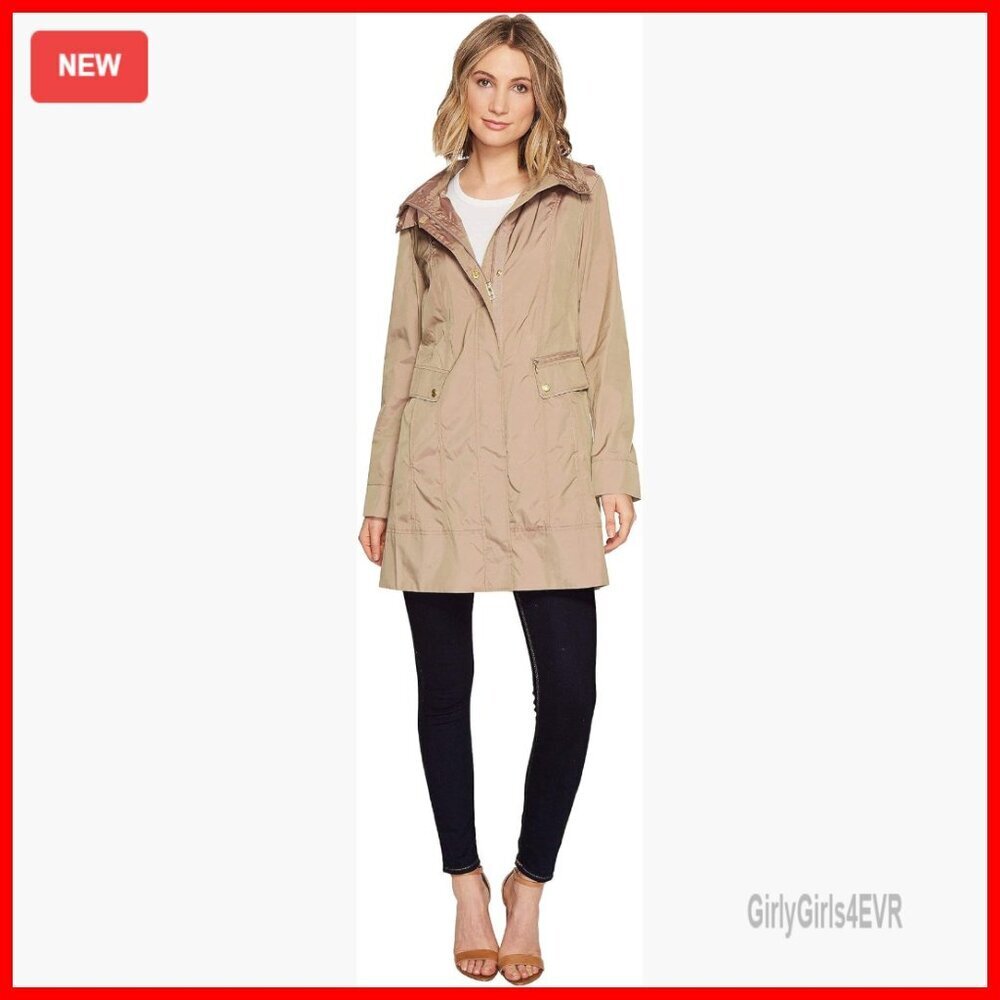 Packable Hooded Rain Jacket with Bow Detachable Hood Travel Coat